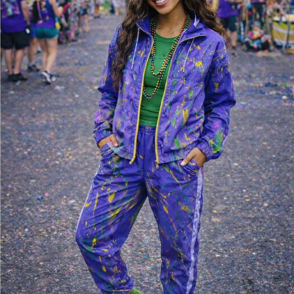 Vibrant Mardi Gras splashed Purple Women's 2pc Jumpsuit